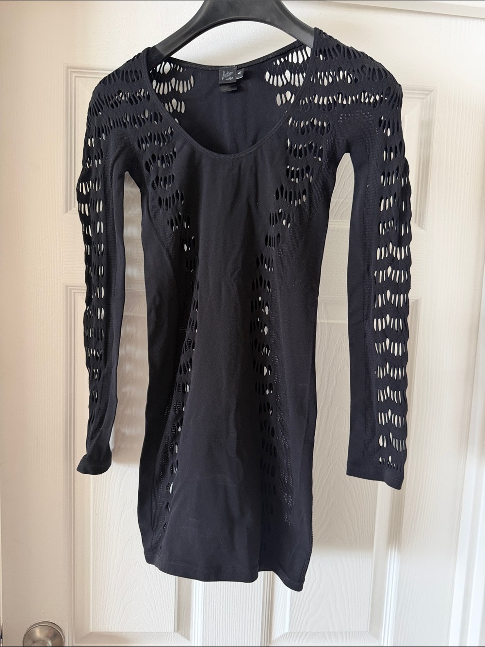 Black Long Sleeve Cutout Knit Dress - Women's